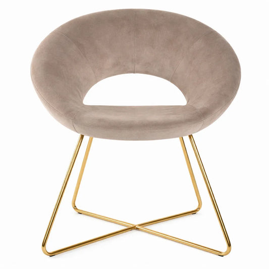 Fauteuil en Velours avec Pieds Dorés, Chaise Confortable pour Bureau ou Salle à Manger, Beige