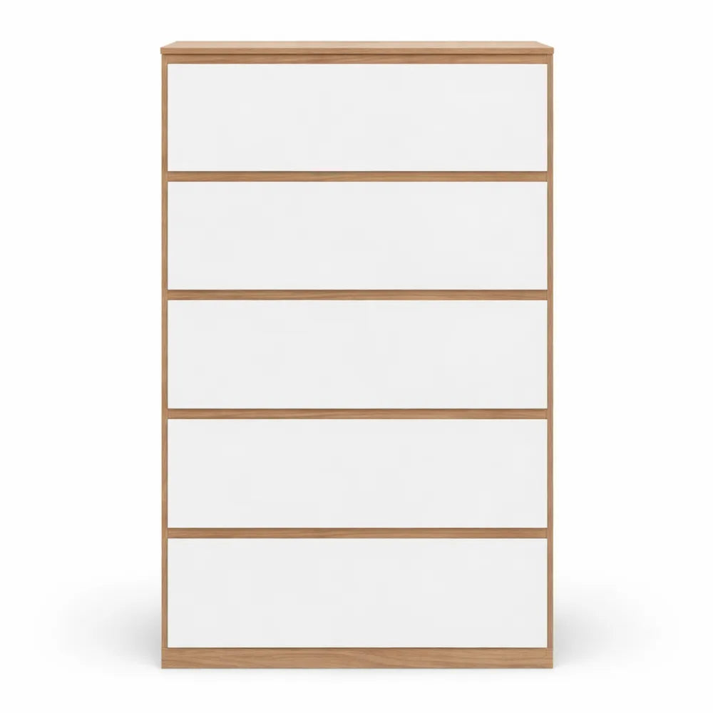 Chiffonnier 5 tiroirs en bois et blanc