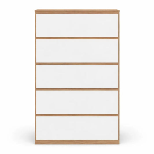 Chiffonnier 5 tiroirs en bois et blanc