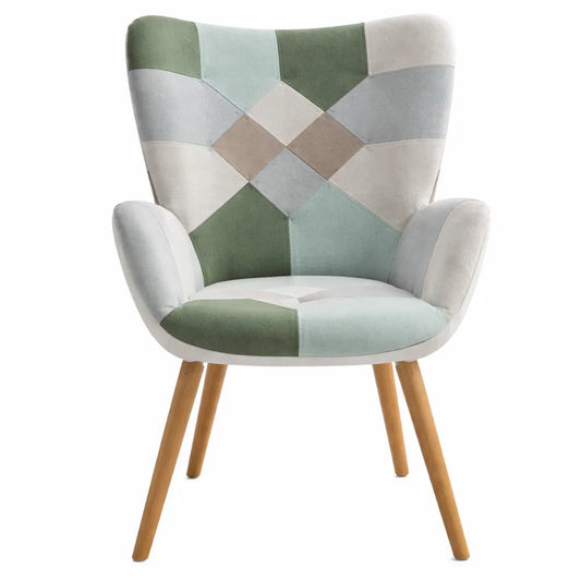 Fauteuil Scandinave en Tissu avec Accoudoirs Rembourrés et Pieds en Bois