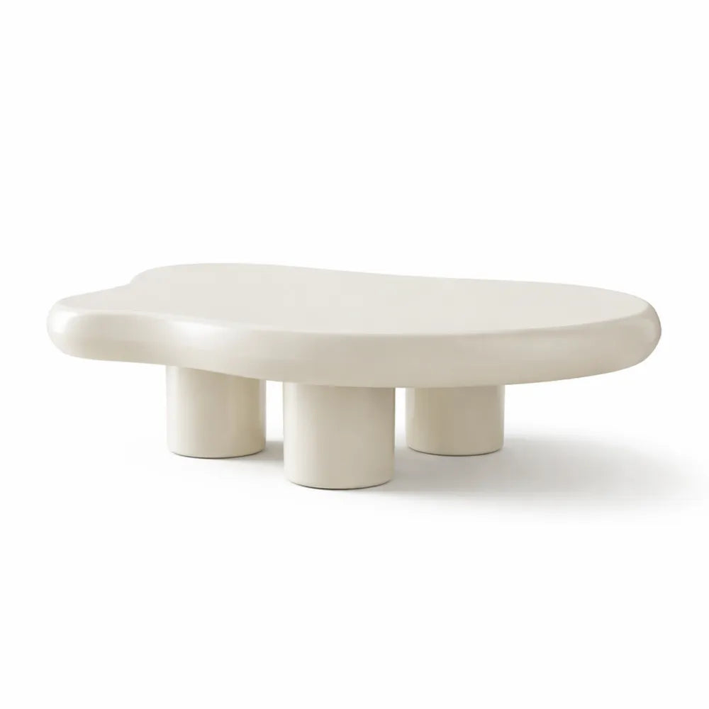 Table basse moderne irrégulière, quatre pieds, 90 cm, blanche