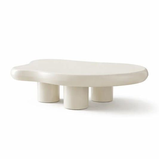 Table basse moderne irrégulière, quatre pieds, 90 cm, blanche