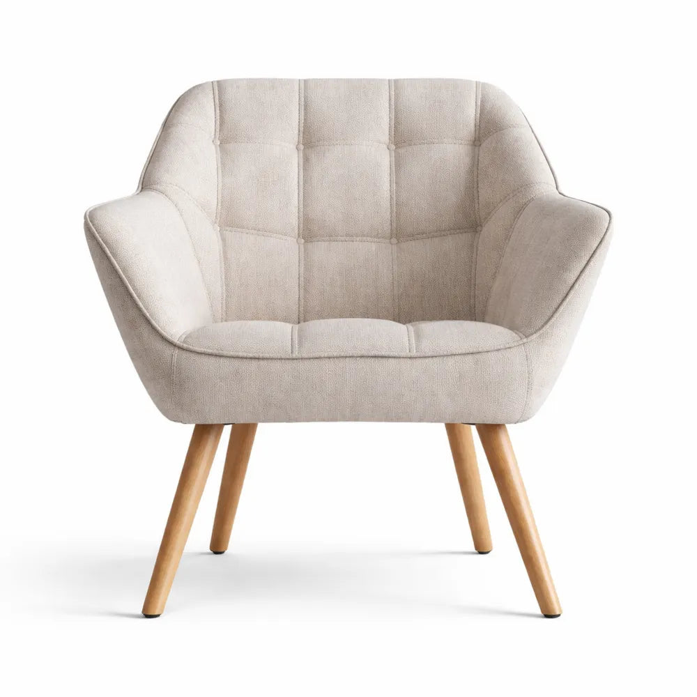 Fauteuil Rembourré en Lin Moderne pour Salon, Beige