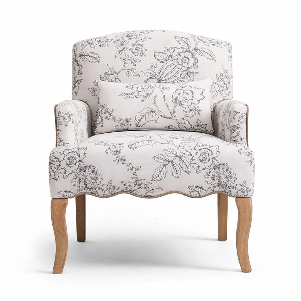 Chaise de Détente en Lin Imprimé avec Pieds en Bois pour Salon