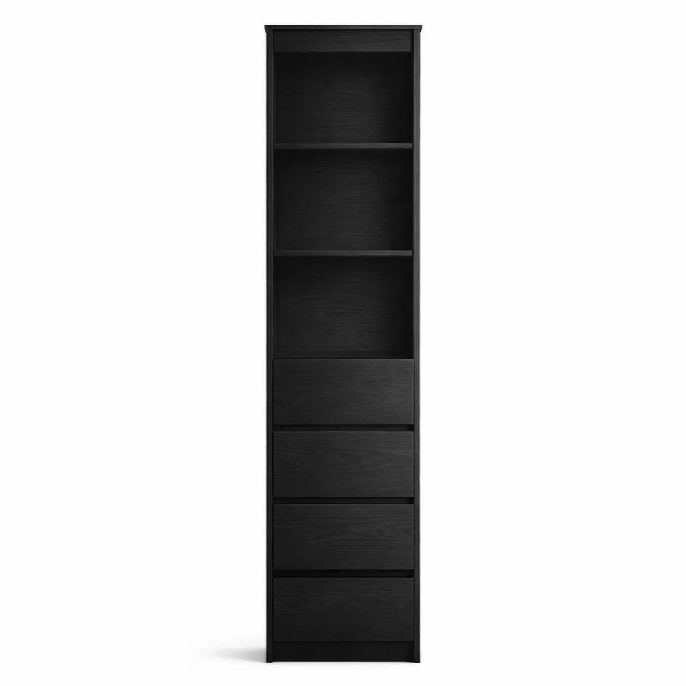 Armoire haute noire en bois avec tiroir et étagères pour salon et cuisine
