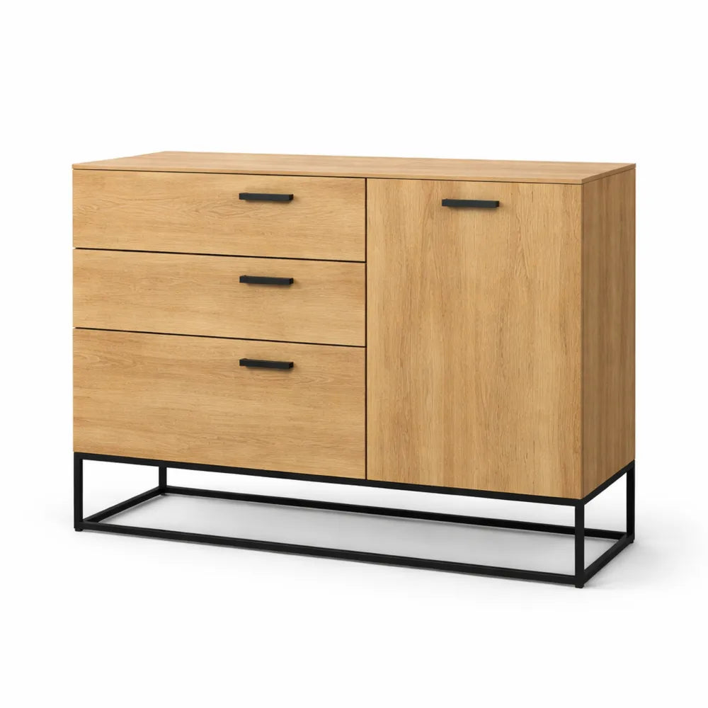 Buffet Commode Industriel avec Tiroirs et Étagère Fermée