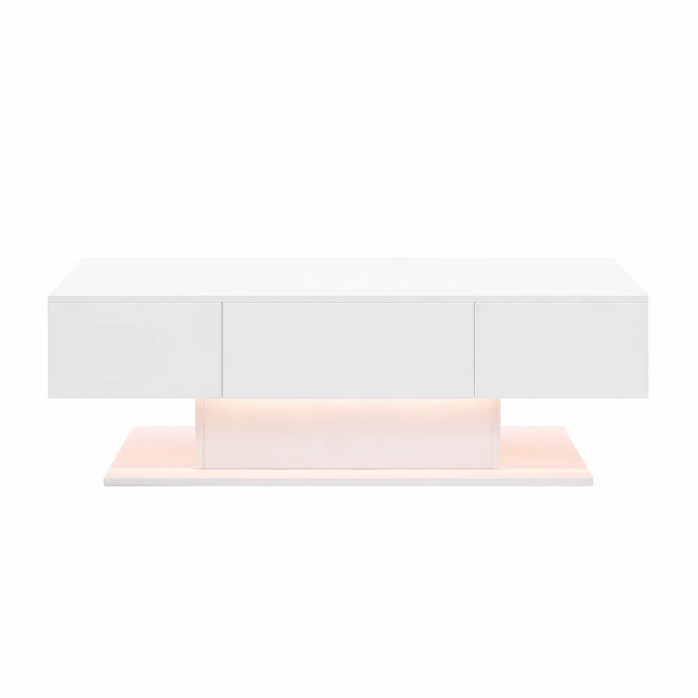 Table basse rectangulaire LED moderne avec tiroirs et éclairage multicolore