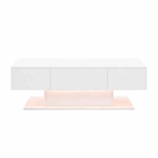 Table basse rectangulaire LED moderne avec tiroirs et éclairage multicolore