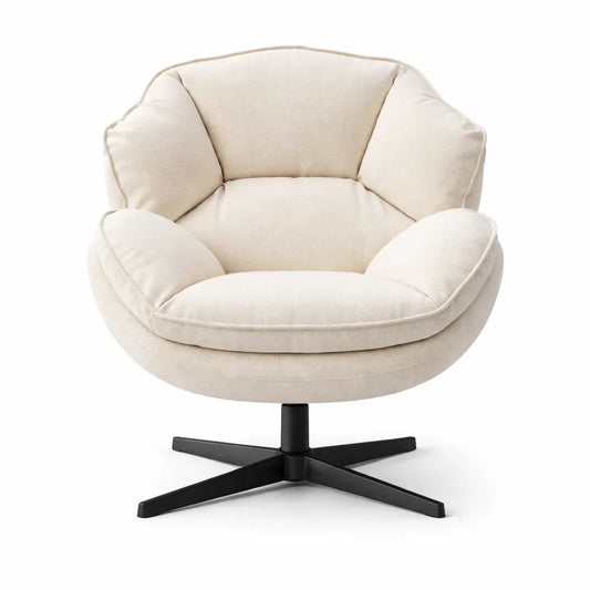 Chaise pivotante confortable avec accoudoirs et dossier double, blanche