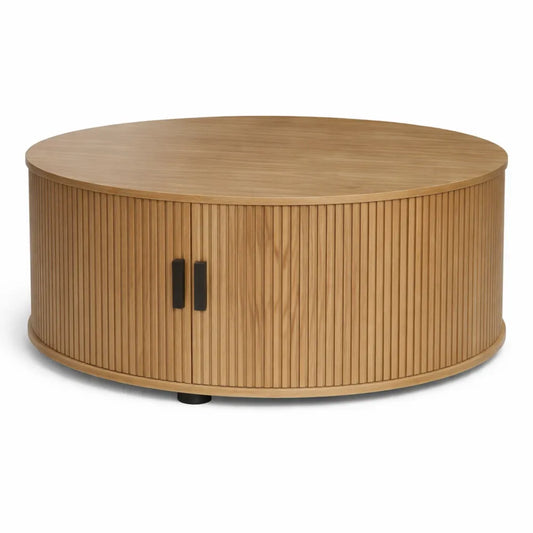 Table basse en chêne avec porte coulissante, 80 x 80 cm
