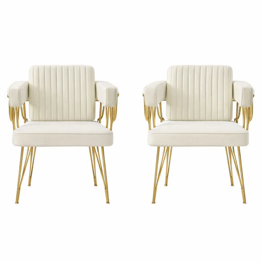 Chaise de Coiffeuse Moderne en Velours Beige avec Pieds Dorés